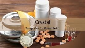  Presentation with medal - Cool new slides with dope in sports dumbbell medal backdrop and a coral colored foreground