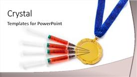  Presentation with medal - Slide deck with doping - gold medal and syringes isolated background and a white colored foreground
