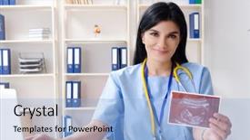  Presentation with gynecologist - Colorful PPT layouts enhanced with doppler - female doctor gynecologist working backdrop and a light blue colored foreground