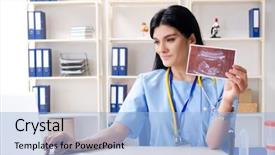  Presentation with gynecologist - Theme with doppler - female doctor gynecologist working background and a light blue colored foreground