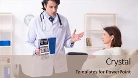  Presentation with pregnant woman doctor - Colorful presentation design enhanced with doppler - old pregnant woman visiting young backdrop and a  colored foreground