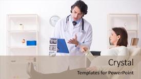  Presentation with pregnant woman in hospital - Slide set enhanced with doppler - old pregnant woman visiting young background and a coral colored foreground