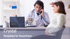  Presentation with pregnant woman doctor - Beautiful slide set featuring doppler - old pregnant woman visiting young backdrop and a gray colored foreground