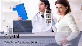  Presentation with pregnant woman in hospital - PPT theme featuring doppler - old pregnant woman visiting young background and a light blue colored foreground