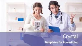  Presentation with pregnant woman doctor - Theme consisting of doppler - old pregnant woman visiting young background and a ocean colored foreground