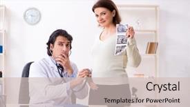  Presentation with pregnant woman doctor - PPT theme having doppler - old pregnant woman visiting young background and a soft green colored foreground