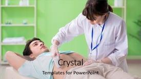  Presentation with ultrasound - PPT layouts consisting of doppler - young man visiting radiologyst background and a mint green colored foreground