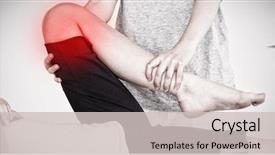  Presentation with leg pain - PPT layouts featuring dor cabe - masseuse stretching the leg background and a soft green colored foreground