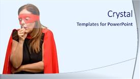  Presentation with hero mask woman - PPT theme featuring dor cabe - middle age super hero woman background and a  colored foreground