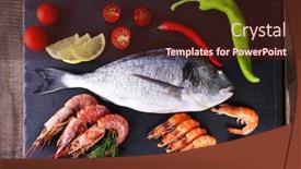  Presentation with parchment - Cool new slide deck with dorado fish and other ingredients on parchment on wooden table top view backdrop and a wine colored foreground