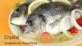  Presentation with big fish - Beautiful theme featuring dorado fish on table close backdrop and a  colored foreground