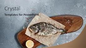  Presentation with blue food - Cool new presentation design with dorado-top-view-board-healthy backdrop and a light gray colored foreground