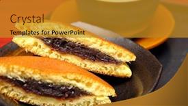  Presentation with green tea - Beautiful PPT theme featuring dorayaki-and-green-tea backdrop and a gold colored foreground