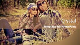  Presentation with catholic couple silhouette of young - Theme having doream country - casual young couple sitting together background and a coral colored foreground