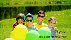  Presentation with diverse group of children - Beautiful PPT theme featuring doream country - group of cheerful children resting backdrop and a yellow colored foreground