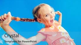  Presentation with holiday blue and silver - PPT theme consisting of doream country - happy little girl with pigtails background and a teal colored foreground