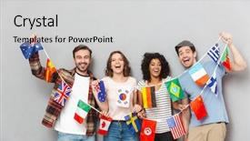  Presentation with country flags - Slide set consisting of doream country - image of happy group background and a light gray colored foreground