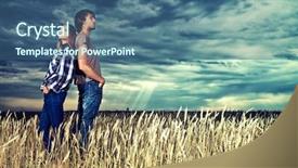  Presentation with romantic birthday couple celebrate - PPT theme with fresh colorful tulip flowers bouquet and blank photo frame with copy space on shelf in front of stone wall background and a light gray colored foreground