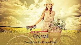  Presentation with star field - Presentation theme with doream country - romantic young woman stands background and a yellow colored foreground