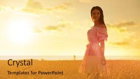  Presentation with summer wheat field blue - Amazing presentation theme having doream country - young girl in wheat field backdrop and a gold colored foreground