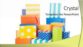  Presentation with bright colorful candy isolated - Slide deck consisting of dot backgrounds - many colorful wrapped presents isolated background and a  colored foreground