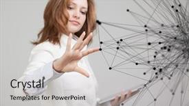  Presentation with network - Beautiful PPT layouts featuring dotnet technology - global network connection concept woman backdrop and a light gray colored foreground