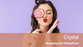  Presentation with drawing pin - Presentation theme consisting of dotted - portrait of brunette pin-up woman background and a coral colored foreground