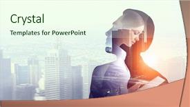  Presentation with tablet - Colorful slides enhanced with double - attractive business lady working backdrop and a cream colored foreground