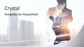  Presentation with lady - Presentation consisting of double - attractive business lady working background and a cool aqua colored foreground