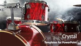  Presentation with drum - Amazing PPT theme having double bass - drum set in smoke backdrop and a tawny brown colored foreground