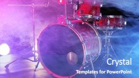  Presentation with drum - Presentation design having double bass - drum set in smoke background and a teal colored foreground