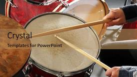  Presentation with drums - Colorful slide set enhanced with double bass - drummer playing the drums closeup backdrop and a coral colored foreground