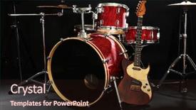  Presentation with stage - Cool new slide deck with double bass - musical instruments on a stage backdrop and a  colored foreground