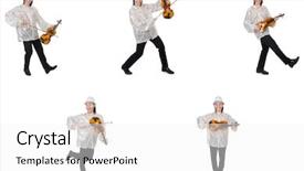  Presentation with young children playing multicultural - Presentation theme having double bass - young man playing violin isolated background and a white colored foreground