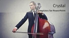  Presentation with young children playing multicultural - Presentation design having double bass - young musician playing contrabass background and a light gray colored foreground