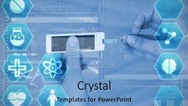  Presentation with data science - PPT layouts consisting of double check - medecine against data science background and a light blue colored foreground