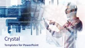  Presentation with connection - Audience pleasing theme consisting of double check - technologies for connection and communication backdrop and a sky blue colored foreground