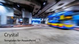  Presentation with hong kong china - Audience pleasing PPT theme consisting of double-decker bus driving backdrop and a light gray colored foreground