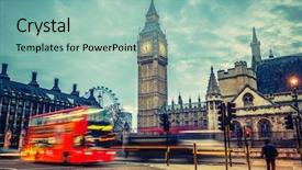  Presentation with bus - Presentation theme enhanced with double-decker bus in night background and a mint green colored foreground