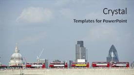  Presentation with buses - Presentation theme having double decker buses lined up background and a light blue colored foreground