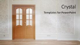  Presentation with simple - Presentation design consisting of double double - wooden door in simple room background and a light gray colored foreground