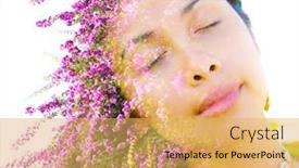  Presentation with tropical flowers - Presentation design featuring double-exposure-close-up-portrait background and a yellow colored foreground