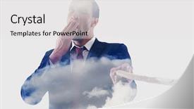  Presentation with bond - Slide set with double exposure of business man pulling and bond tied with rope concept isolated on white background in studio background and a white colored foreground