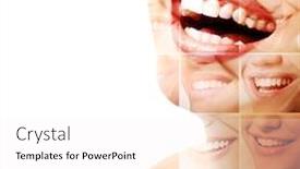  Presentation with teeth whitening - PPT layouts consisting of double-exposure-of-laughing-people background and a white colored foreground
