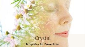  Presentation with beautiful nature - Slide set enhanced with double exposure woman's closeup portrait with an ecological concept showcasing the beautiful feminine nature of plants and flowers background and a lemonade colored foreground