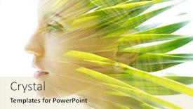  Presentation with feminine - Colorful presentation design enhanced with double exposure woman's portrait with an ecological concept showcasing the beautiful feminine nature of plants backdrop and a yellow colored foreground