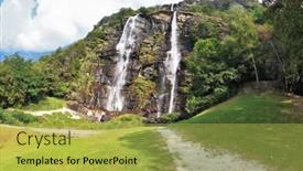  Presentation with parallel - Presentation theme having double falls in mountains of northern italy parallel streams of water on a green overgrown hillside the photo is made by a lens fisheye background and a yellow colored foreground