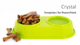  Presentation with dog food - Cool new slides with double green plastic tray with dog food bones backdrop and a white colored foreground