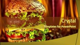  Presentation with hamburger - PPT theme having double-patty-hamburger-on-wooden background and a tawny brown colored foreground