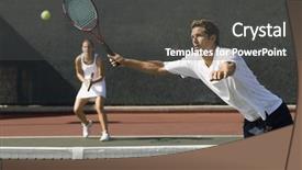  Presentation with tennis - Audience pleasing presentation design consisting of doubles player hitting tennis backdrop and a dark gray colored foreground
